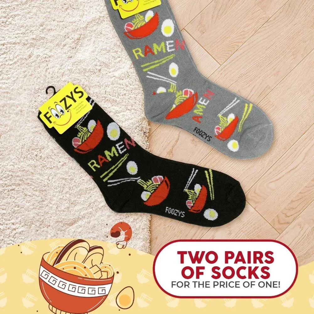 Ramen Noodles Soup Egg Stir Fry Chopsticks Fun Crew Socks Foozys Women's 2 Pair